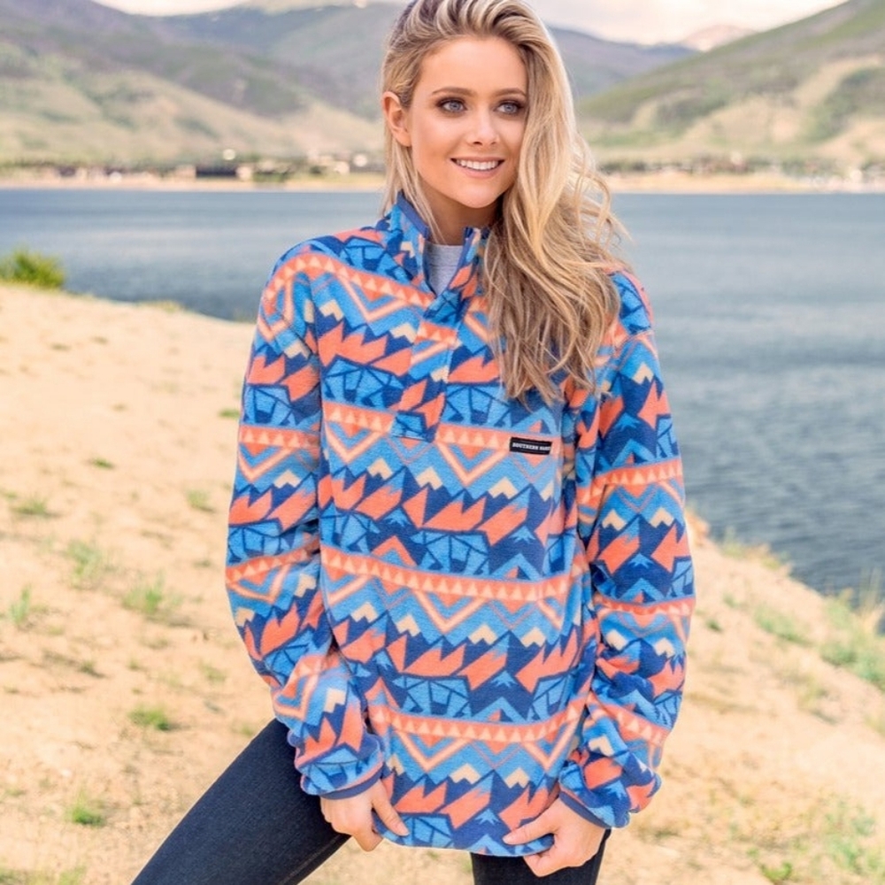 Southern Marsh Fairbanks Quarter Zip Patterned Fleece Pullover Jacket Size M